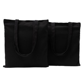 POLHIM® Pack of 2 High-Quality Cotton Jute Bags Fabric Bag Blank 220 g/m² Size 38 x 42 cm Long Handles 70 cm 100% Cotton, black, Minimal
