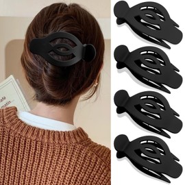 Atoden Flat Hair Clips Black Large Claw Clips for Thick Thin Hair 5'' French Concord Hair Clips 4Pcs Curved Lay Down Flat Back Hairclips Matte Jumbo Jaw Clips Big Hair Clamps Accessories for Women