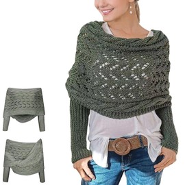 Yuepaikre 280 cm Multifunctional Scarf with Sleeves for Women, Knitted Polyester Fibre Cable Knit Scarf, Boho Pashmina Scarf Women, Warm Knitted Cape Women, Green