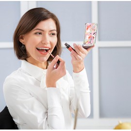 dcdcee Espejo de bolsillo, pequeño espejo de viaje con ampliación, espejo cosmético portátil de doble cara para uso diario (hermosas flores)