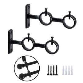 AddGrace 2 Pack Double Curtain Rod Brackets 1 Inch Curtain Rod Holders for Bedroom Living Room (Black)