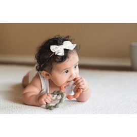 Boppabug | Baby Teething Ring | Minimalist Sensory Teether Toy | Safe Silicone Teething Bracelet (2 Pack Pumpkin & SAGE)