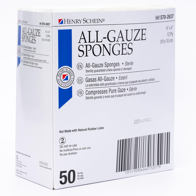 Henry Schein Premium 100% Cotton All-Gauze Sponge 4x4 12 Ply