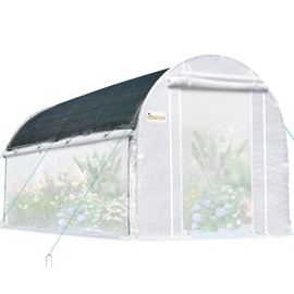 KING BIRD Premium 15x6.6x6.6FT Greenhouse for Outdoors, Large Walk-in Heavy Duty Galvanized Steel Frame, Mesh Door Screen Window Tunnel Hoop Garden Plant Winter Hot House, Side Screen Mesh, White