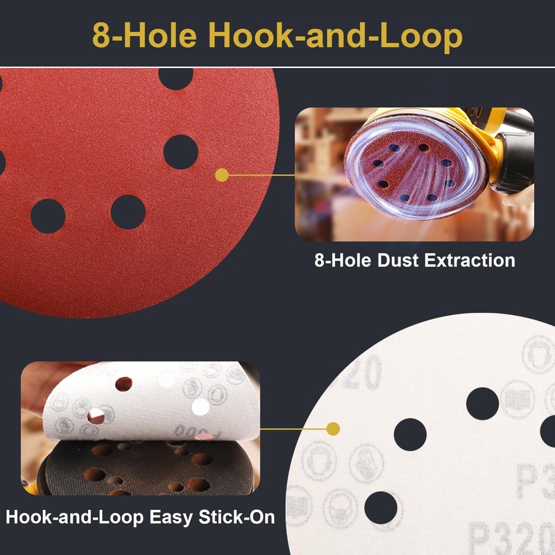 UQIPLB 100 PCS 5 Inch Sanding Discs 320 Grit Hook