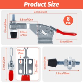 Acrux7 8 Pack Toggle Clamps, 500 lbs Holding Capacity, 225D Quick Release Hold Down Clamps, Horizontal Adjustable Toggle Clamp for Woodworking, Smoker, Cabinets, Doors, Tool Boxes