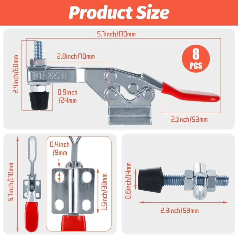 Acrux7 8 Pack Toggle Clamps, 500 lbs Holding Capacity, 225D