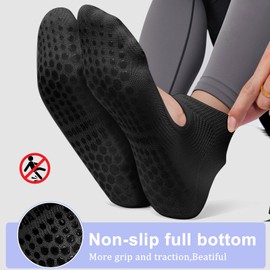 AUHUAYAO Non Slip Yoga Socks with Grips for Women, Ideal for Pilates, Pure Barre, Ballet, Dance, Barre Home,Hospital&Barefoot Workout (US, Alpha, One Size, Regular, Regular, 3, black)