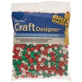 Darice Pony Opaque Xmas Beads (720/ Pack), 6mm by 9mm, Red/White/Green