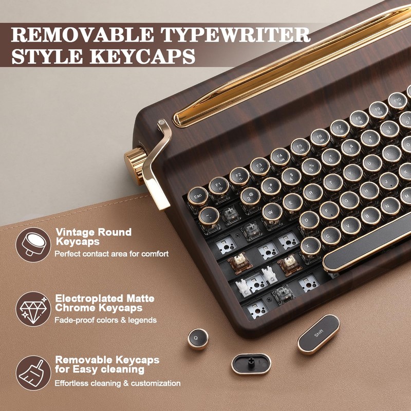 YUNZII QL75 Wireless Typewriter Hot Swap Retro Mechanical Keyboard,Punk Round