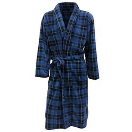 John Christian Men's Fleece Robe Blue Tartan (Small/Medium)