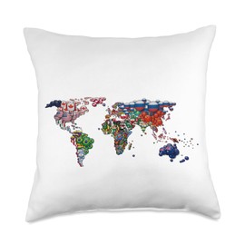 Globe World Map & International Flags of all Countries Throw Pillow