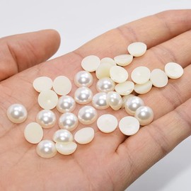 Niziky Half Pearls, 100PCS 25mm Large Flat Back, ABS Plastic, Round, Beige, Craft Beads for DIY Projects, Wedding, Shoes Art Decorations