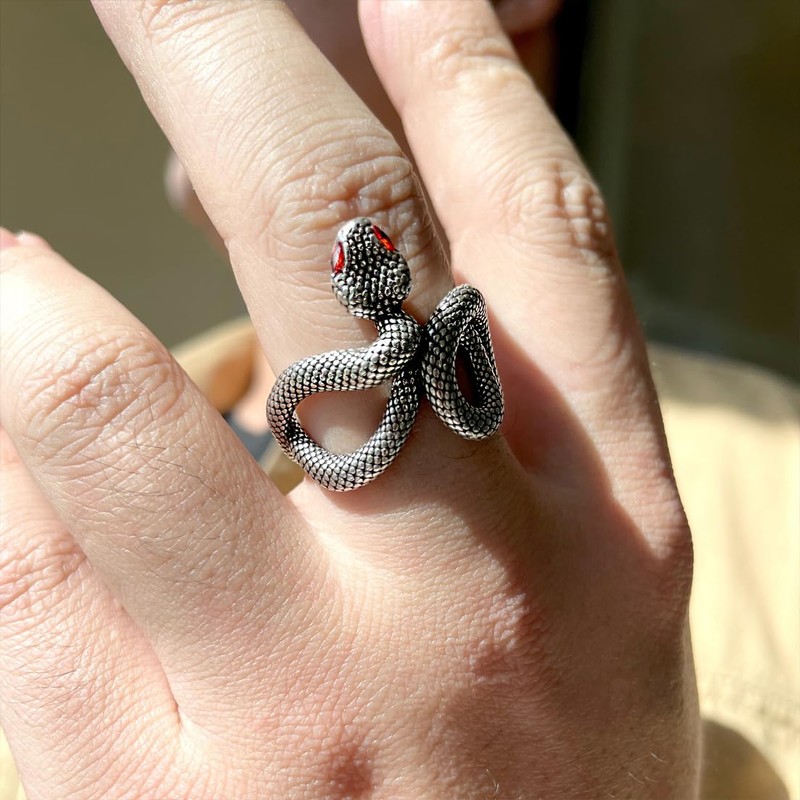 THJEW Unisex Antique Silver Wrap Snake Ring,Cool Retro S925 Sterling