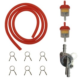 Gas Fuel Hose Oil Filter Clamps Inline Fuel Shut Off Valve Petcock Petrol Switch for 50cc 70cc 110cc 125cc 150cc 250cc Mini bike Dirt bike Pit bike Tao Tao Motorcycle Scooter Quad ATV and Go Karts