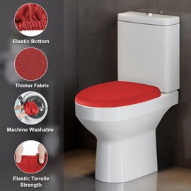 Funda elástica para tapa de inodoro de elastano, funda gruesa de asiento de inodoro para baño, funda de inodoro suave lavable, se adapta a la mayoría de tapas de inodoro, rojo