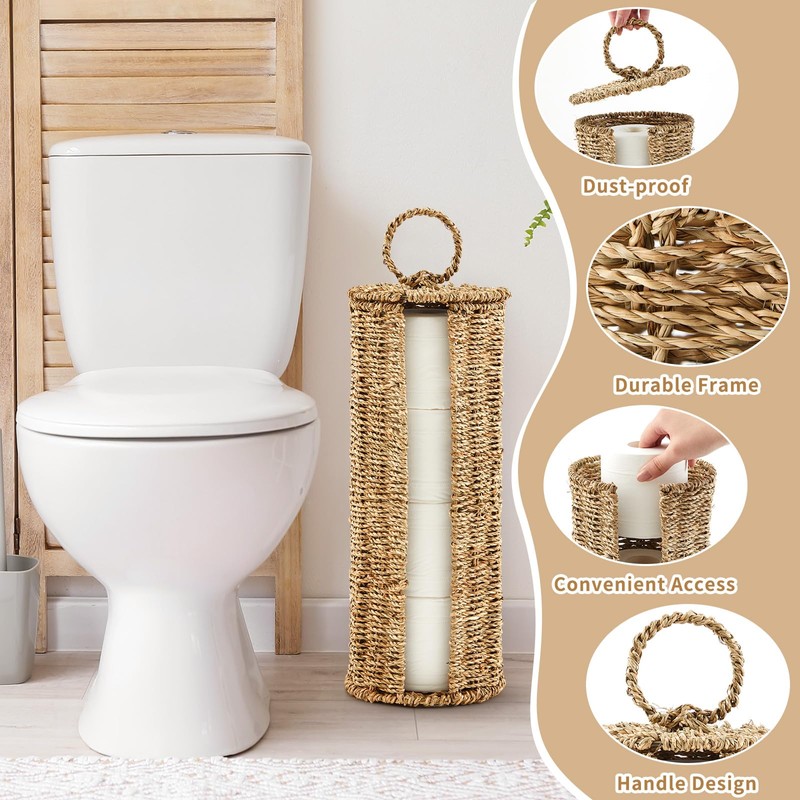Geiserailie 4 Mega Rolls Extra Seagrass Toilet Paper Storage, Wicker