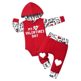Newborn Baby Boy Valentines Day Outfit My First Valentines Day Baby Boy Outfit Red hoodie Love Pants Baby Valentines Day Gift