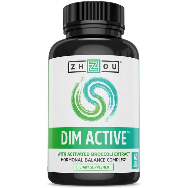 Zhou DIM Active | Menopause & Estrogen Metabolism Supplement with 250mg DIM Plus Broccoli Seed Extract & Bioperine | for Women & Men | 60 Capsules