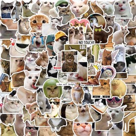 100 PCS Cute Cat Stickers, Funny Meme Cat Stickers Pack, Waterproof Vinyl Stickers for Kindle Water Bottles Skateboard Guitar Snowboard Luggage for Cat Lovers Kids Teens
