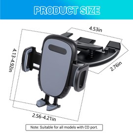 Hbxdeco CD Phone Holder for Car, Phone Mount for CD Slot, 360° Rotation CD Player Cell Phone Mount, Adjustable CD Slot Phones Mount Holder for All Smartphones, Car Accessories (Clamping Arm: Gray)