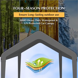 GOTRUTH Canopy Replacement Cover, Carport Replacement Canopy Top Cover for 10' x 20' Frame, 800D Heavy Duty Waterproof & UV Protected Car Canopy with Ball Bungees (Frame is not Included) (Dark Gray)