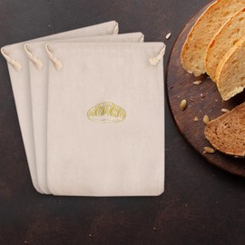 YILANJIN 3Pcs Bread Bag, Natural Linen Bread Bags, Bread Storage Bags with Drawstring, Portable Bread Bags, Food Storage Bag, Reusable Eco Bread Bag for Homemade Bread, Keep Fresh, Bakery Treats 40x30
