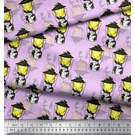 Soimoi Purple Poly Crepe Fabric Lantern Lamp Vintage Print Fabric by The Yard 52 Inch Wide