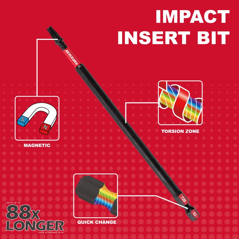 GEINXURN Impact Tough #20 Torx 6 in. Insert Driver Bits,10Pack