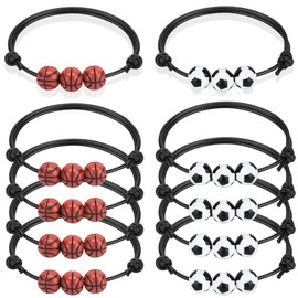 KOQAIIZ Pack of 10 Football Bracelets for Children, Basketball, Basketball Beads, Adjustable Bracelet for Children, Boys, Men, Sports, Party Favours, Inspirational Bracelets