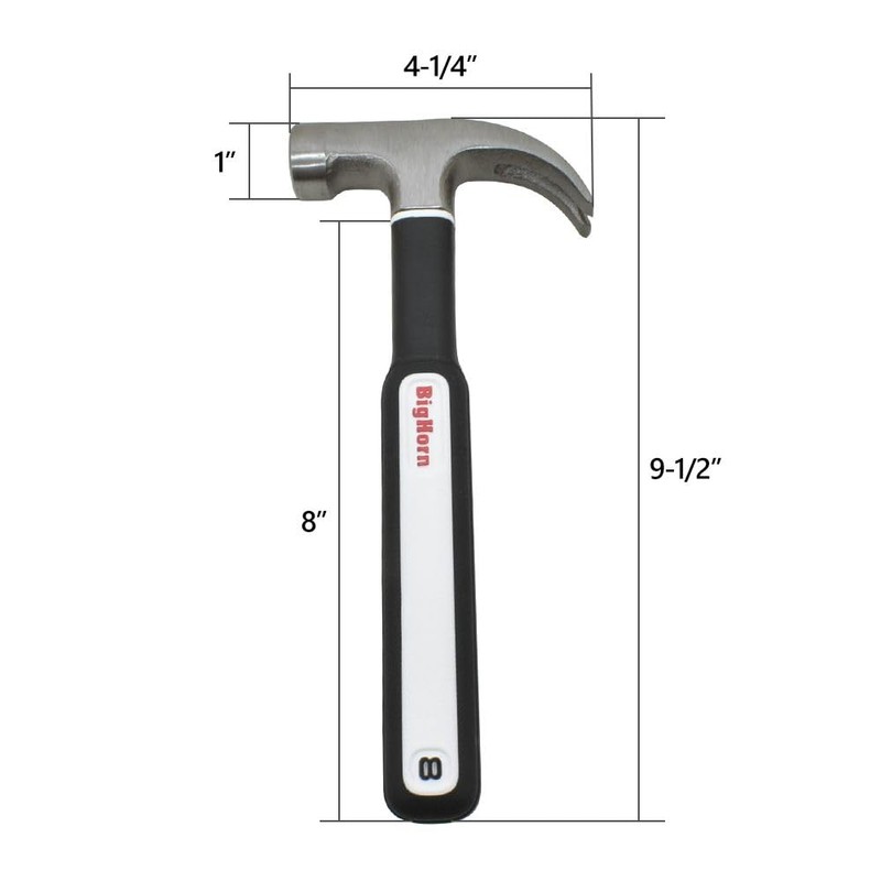 Big Horn 15153 8 Oz Mini Claw Hammer with Rubber