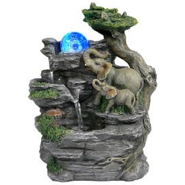 BEAMNOVA Tabletop Fountain, Indoor Water Feature with Elephant Sculpture & Spinning Ball, Feng Shui Relaxation Fountain for Home Office Desk Decor, Soothing Water Sounds, Quiet Pump