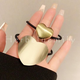 Herbeluemily Hair Rubber Hair Accessories, Antique Gold, Heart, Gold Set