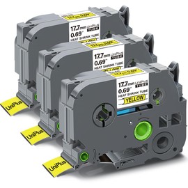 UniPlus 3 x Shrink Label Compatible with Brother Ptouch HSe-641 HSe641 HS641 Heat Shrink Tubes Black on Yellow 17.7 mm x 1.5 m for Brother PT-E550WVP PT-E300 PT-D210VP 600VP P750W P950NW H300 H55 00