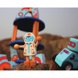 QPACK Kids Children Wooden Rocket Toys Playset, Space Rocket and Crew Playset Space Toy with Astronaut Design, Wooden Rocket Playset with Action Figures for Kids & Baby - ‎37 x 22 x 8cm