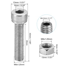 PATIKIL M8x35mm 304 Stainless Steel Hollow Bolt, 4 Set Cylindrical Hexagon Socket Screw Nut Kit Lamp Threading Screws Through Hole Fasteners