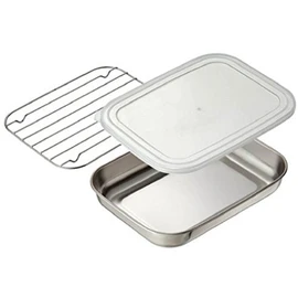 Oaks TN1384 Japanese Storage Stainless Steel Bat Set with Lid, Set of 3, Mesh Included, Small, Silver