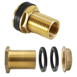 Pack of 2 Container Fittings, Brass Water Butt Feed-through, 1/2 Inch Male Thread x 3/8 Inch Female Thread, AG 1/2 Inch x Female Thread 3/8 Inch, Tank Feedthrough with 4 Seals, for Tap, Containers,