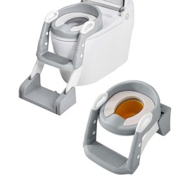 2-in-1 Potty Training Seat with Step Stool Ladder – Toddler Toilet Seat with Splash Guard & Removable Urinal Bucket, Soft Cushion, Non-Slip Base – Fits Round & Elongated Toilets, for Boys & Girls