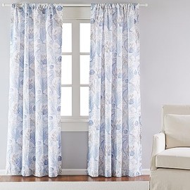 Levtex Home - Galapagos - Window Panel with Rod Pocket - One Curtain Panel 84 inch Length - Coastal - Blue, Grey, Agua, Taupe - 100% Cotton - Lined