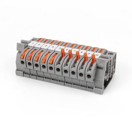 DIYCUT Pack of 10 DIN Rail Terminal Blocks, Grey DIN Rail, Electrical Terminal Block, 0.08-4 mm², Junction Clamp, Quick Connection Through Clamp for Electrical Engineering, and DIY Projects