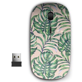 KAWAMOUSE 2.4G Ergonomic Portable USB Wireless Mouse for PC, Laptop, Computer, Notebook with Nano Receiver (Tropical Leaves Monstera Leaf)