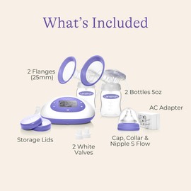 Lansinoh Signature Pro Double Electric Breast Pump, Portable with LCD Display, 3 Power Options, Includes 25mm Flanges, 2 Baby Bottles with 1 Slow Flow Bottle Nipple, and Carry Bag
