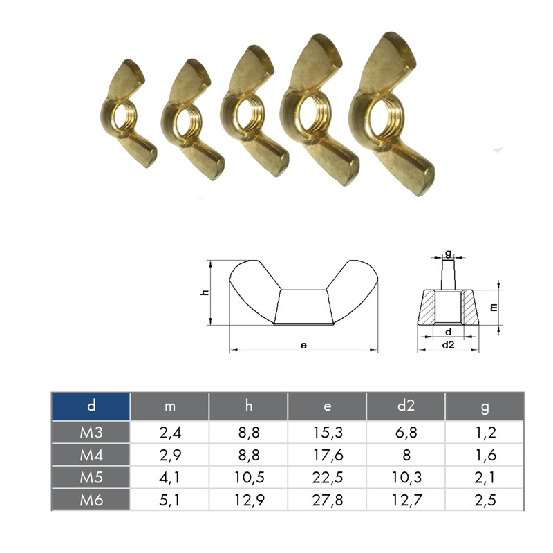 M6 Solid Brass Wing Nuts DIN315 (Pack of 10)