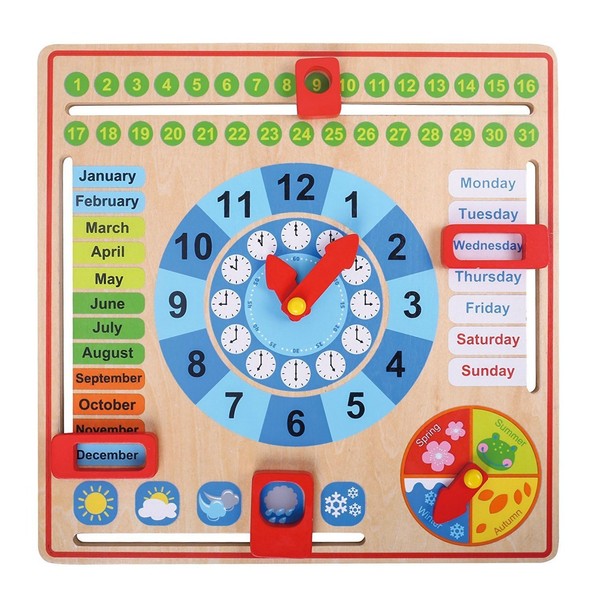 Pidoko Kids All About Today Calendar Board - My First Clock - Preschool Educational & Learning Wooden Toy | Busy Board | Gifts for Toddlers Boys and Girls 3 Year Olds +