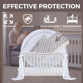 Wonder Space Elegant Baby Crib Net Tent - Minimalist Lace Design - Durable & Breathable Mesh to Keep Baby in & Stop Baby from Climbing Out - Mosquito & Insects Protection (Lace Curtain)