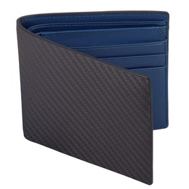 VISOUL Mens Carbon Fiber Leather Wallets Bifold with RFID Blocking, Designer Two-tone Wallet with 1 ID window for Men (Black+Blue)