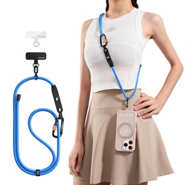 TORRAS Phone Lanyard with Hanging Loops, Durable Carabiner, Adjustable Anti Theft Phone Strap Crossbody, Skin-Friendly, 2 Tabs, Universal Cell Phone Neck Lanyard for Daily & Outdoor Activities, Blue