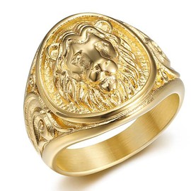 JWM Stainless Steel Lion Rings Golden Large Animal Rings for Men Women Adults, Cocktail Party Rings, Delicate Packaging (11)