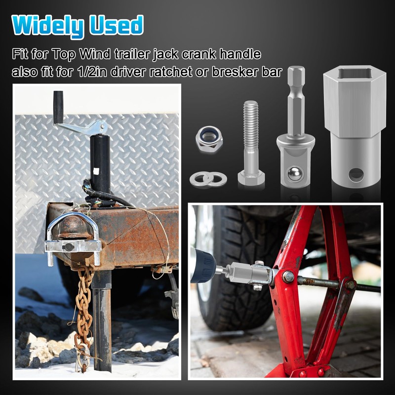 Boltigen Trailer Jack Drill Adapter, Stainless Steel Cordless Drill Adapter